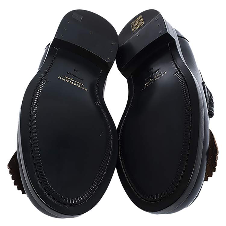 Pre Owned Burberry Black/Brown Leather Bedmoore Fringe Detail Penny Loafers Size 44