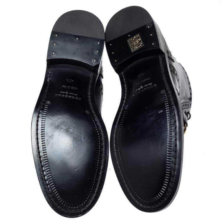 Pre Owned Burberry Black Brogue Leather Barksby Chain Detail Ankle Boots Size 40.5