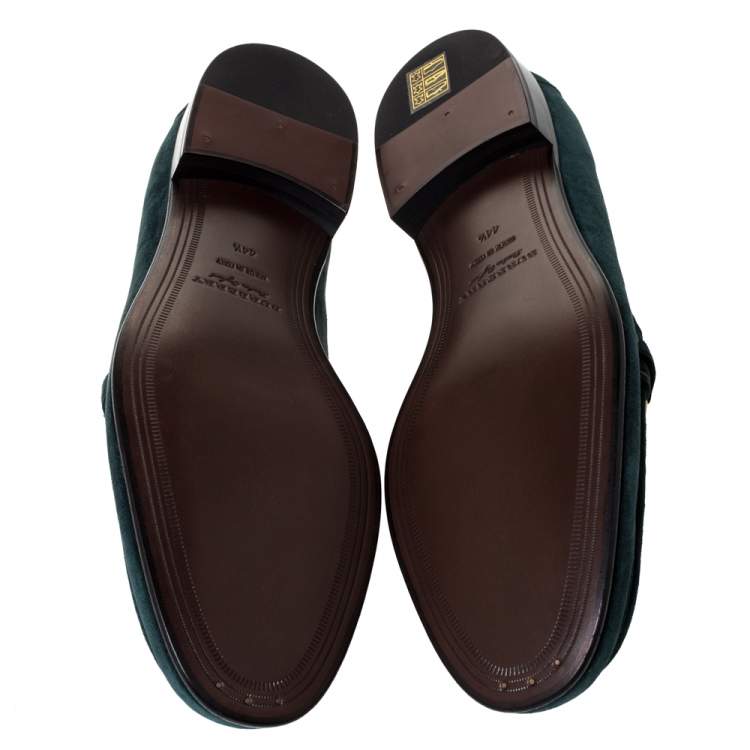 Pre Owned Burberry Green Suede Solway Chain Detail Slip On Loafers Size 44.5