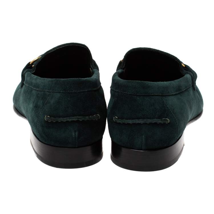 Pre Owned  Burberry Green Suede Solway Slip On Loafers Size 42.5