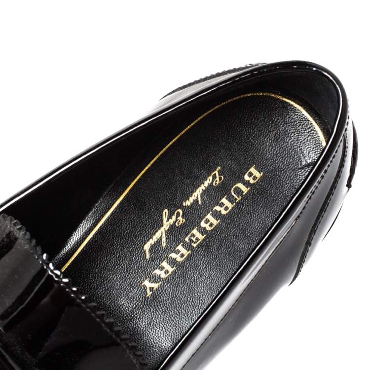 Pre Owned Burberry Black Patent Leather Bedmoore Fringe Detail Penny Loafers Size 44