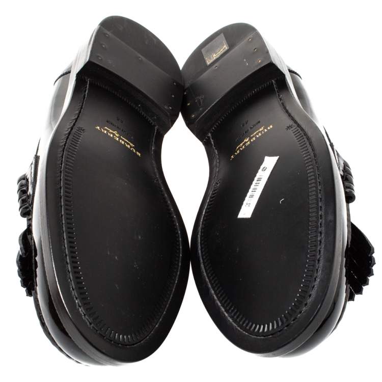 Pre Owned Burberry Black Patent Leather Bedmoore Fringe Detail Penny Loafers Size 44