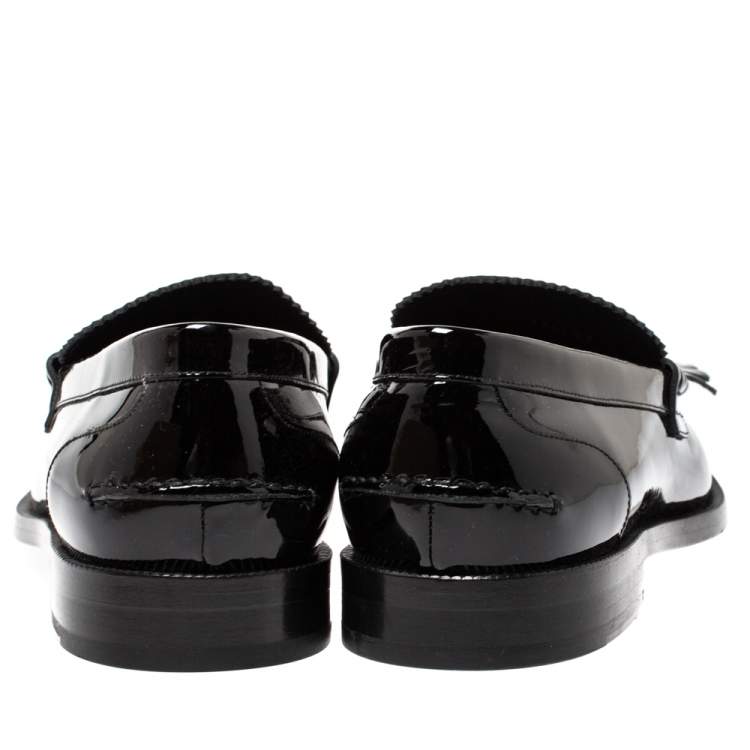 Pre Owned Burberry Black Patent Leather Bedmoore Fringe Detail Penny Loafers Size 44