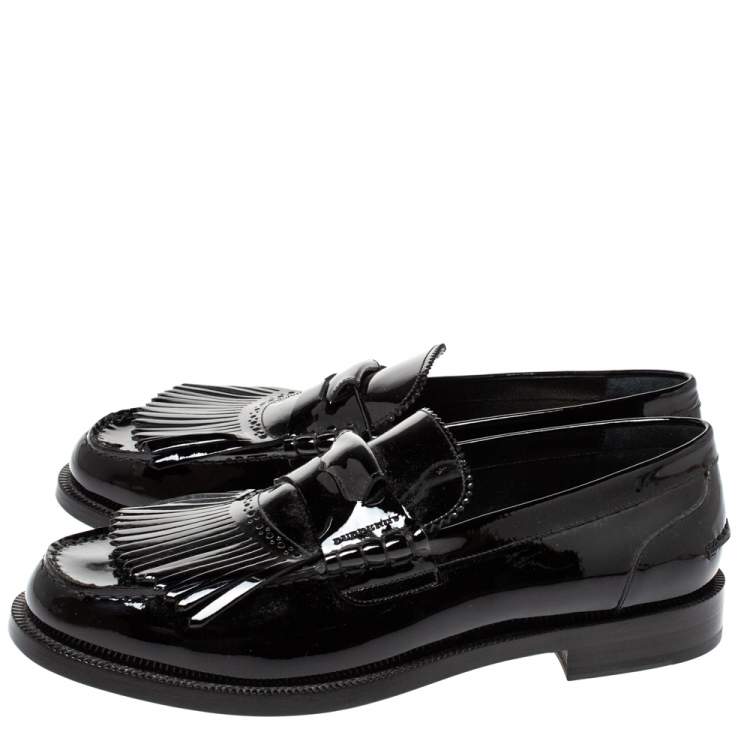 Pre Owned Burberry Black Patent Leather Bedmoore Fringe Detail Penny Loafers Size 44