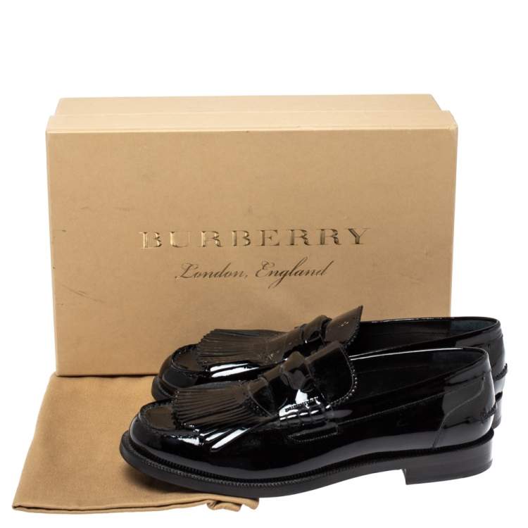 Pre Owned Burberry Black Patent Leather Bedmoore Fringe Detail Penny Loafers Size 44