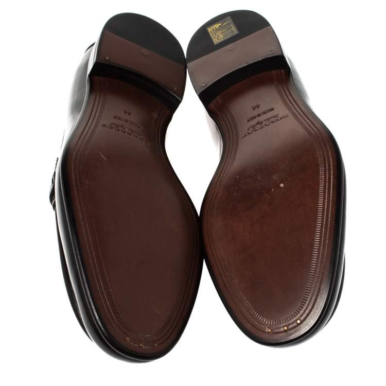 Pre Owned  Burberry Black Leather Solway Chain Detail Slip On Loafers Size 44