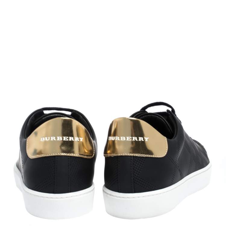 مملوكة مسبقًا Burberry Black Perforated Check Leather Westford Low Top Sneakers Size 41