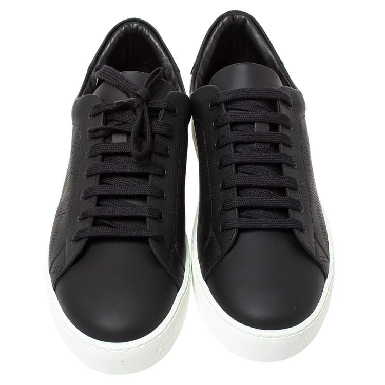 Pre Owned Burberry Black Perforated Check Leather Westford Low Top Sneakers Size 41