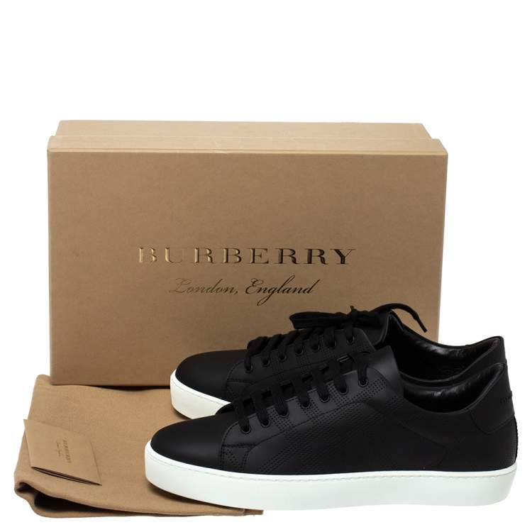 Pre Owned Burberry Black Perforated Check Leather Westford Low Top Sneakers Size 41