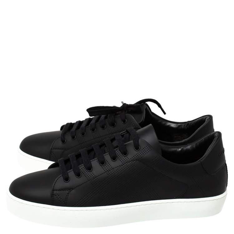 Pre Owned Burberry Black Perforated Check Leather Westford Low Top Sneakers Size 41