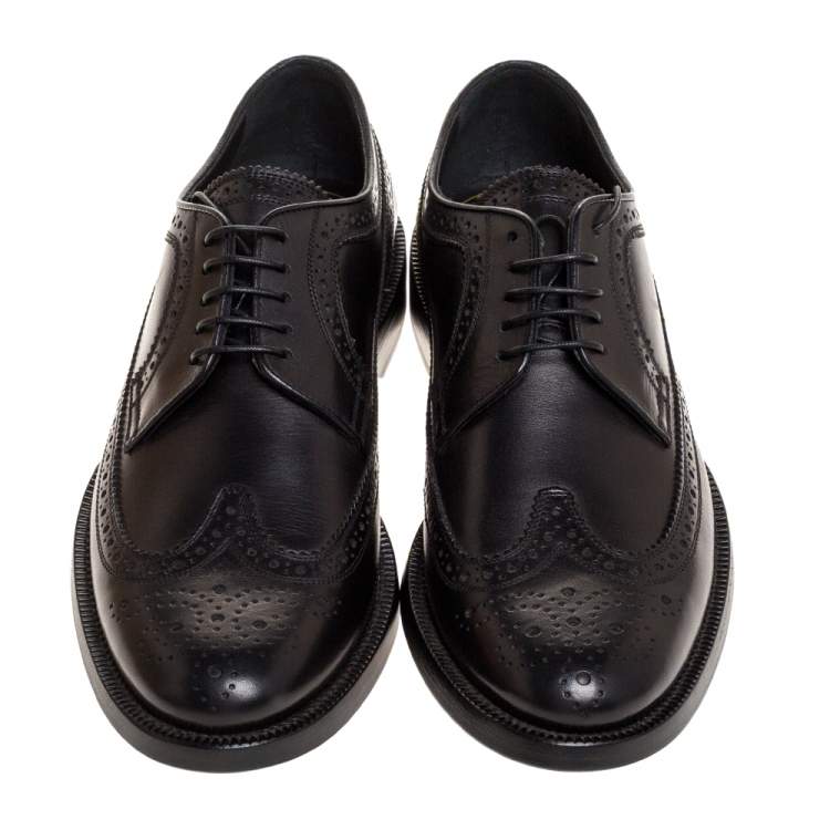 Pre Owned Burberry Black Brogue Leather Aleighton Lace Up Derby Size 40.5