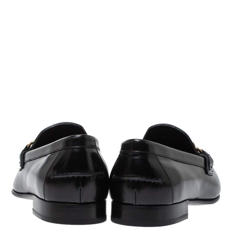 Pre Owned Burberry Black Leather Solway Chain Detail Slip On Loafers Size 43