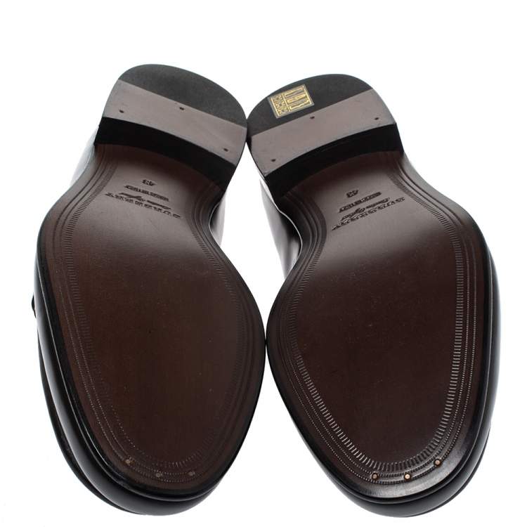 Pre Owned Burberry Black Leather Solway Chain Detail Slip On Loafers Size 43