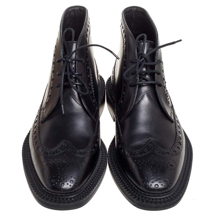 Pre Owned Burberry Black Brogue Leather Wilmont Ankle Boots Size 42