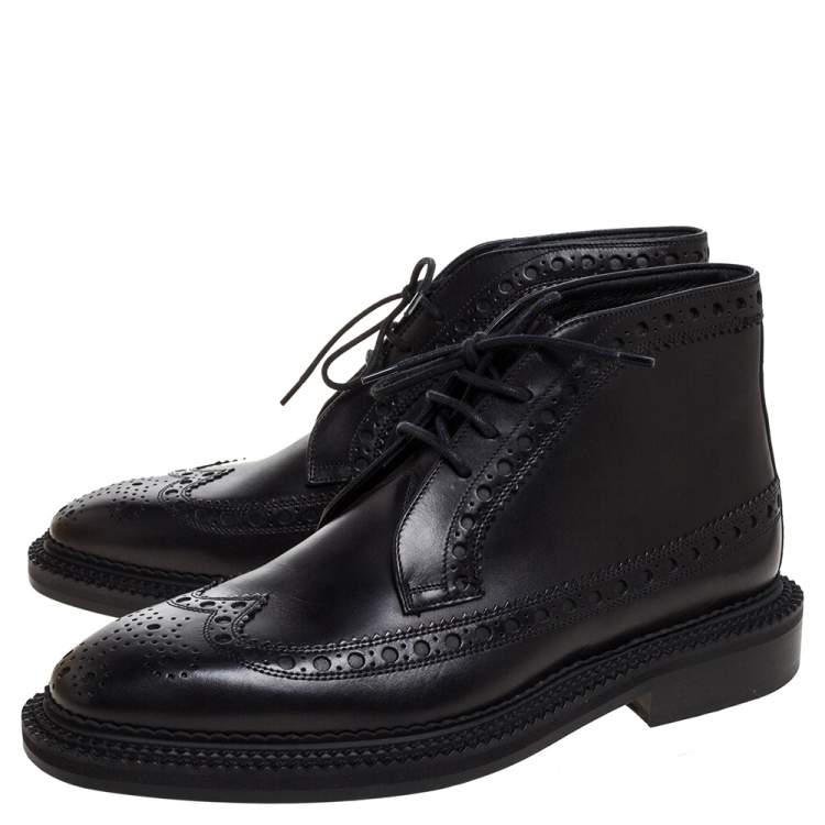 Pre Owned Burberry Black Brogue Leather Wilmont Ankle Boots Size 42