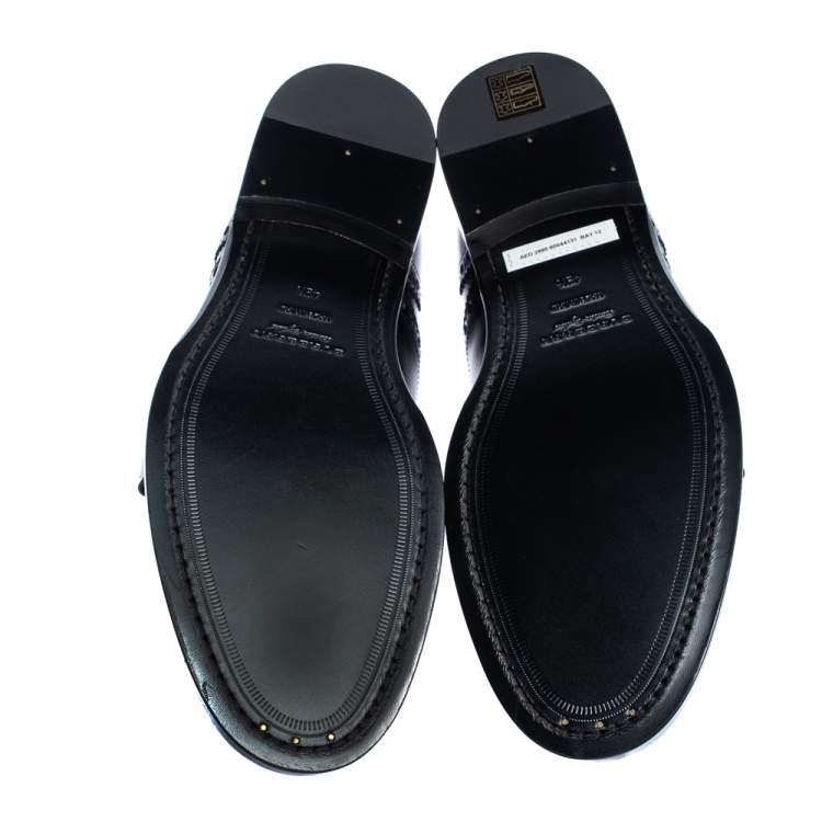 Pre Owned حذاء أكسفورد بربري أربطة وصلة سلسلة جلد بروغ أسود مقاس 42.5