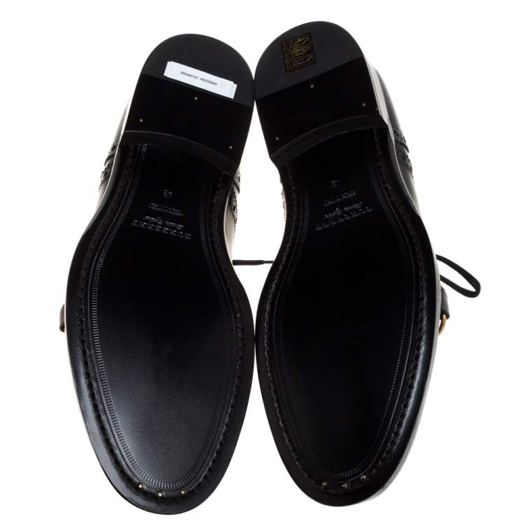 Pre Owned Burberry Black Brogue Leather Chain Link Lace Up Oxford Size 43