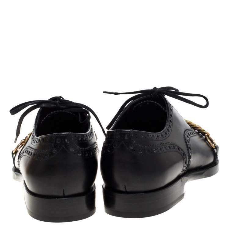 Pre Owned Burberry Black Brogue Leather Chain Link Lace Up Oxford Size 43