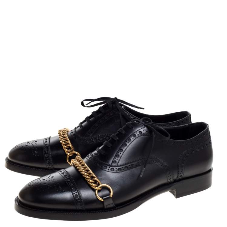 Pre Owned Burberry Black Brogue Leather Chain Link Lace Up Oxford Size 43