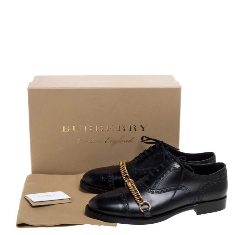 Pre Owned Burberry Black Brogue Leather Chain Link Lace Up Oxford Size 43