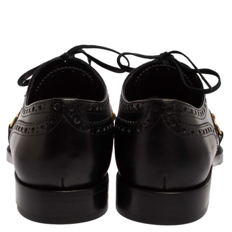 Pre Owned Burberry Black Brogue Leather Chain Link Lace Up Oxford Size 44