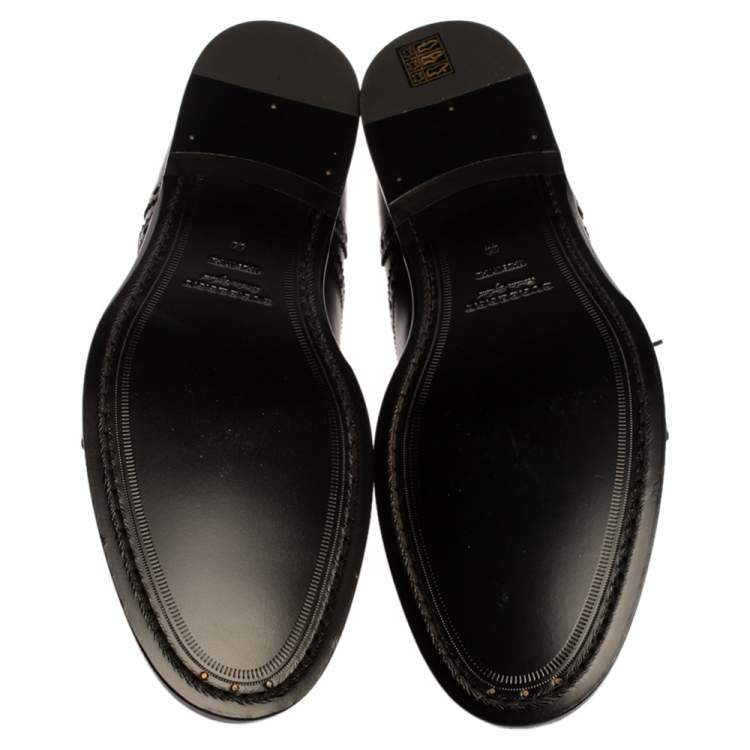 Pre Owned Burberry Black Brogue Leather Chain Link Lace Up Oxford Size 44