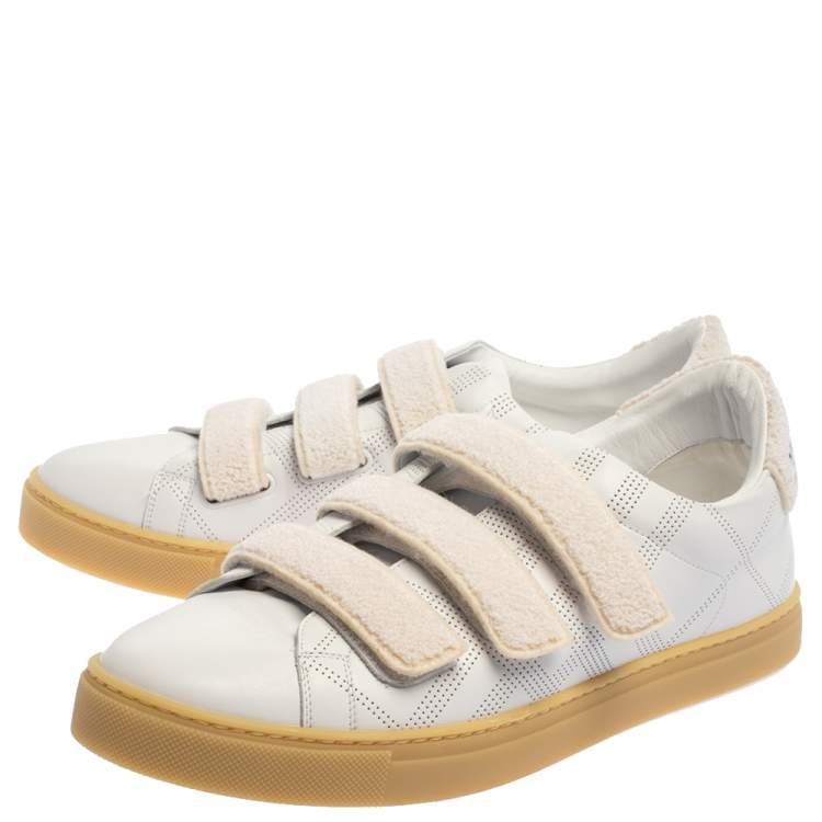 Pre Owned Burberry White Perforated Leather Bert Low Top Sneakers Size 43.5