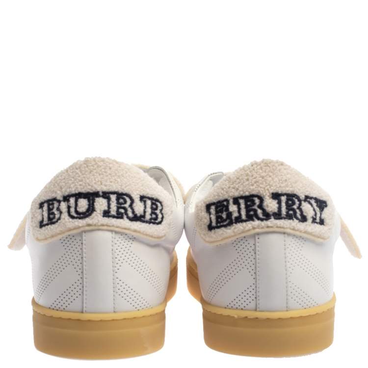 Pre Owned Burberry White Perforated Leather Bert Low Top Sneakers Size 43.5