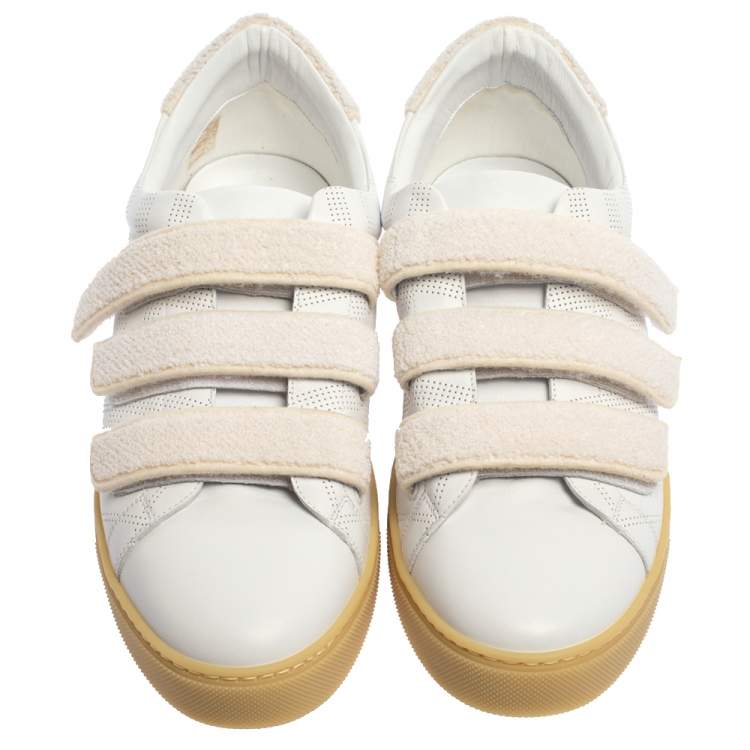 Pre Owned Burberry White Perforated Leather Bert Low Top Sneakers Size 43.5