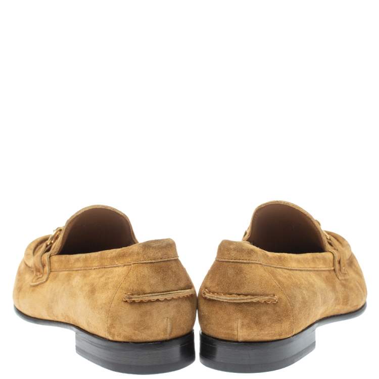 Pre Owned Burberry Brown Suede Leather Solway Chain Detail Slip On Loafers Size 41.5