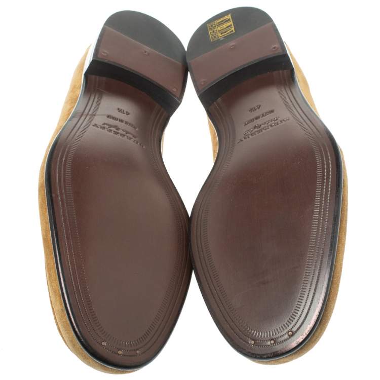 Pre Owned Burberry Brown Suede Leather Solway Chain Detail Slip On Loafers Size 41.5