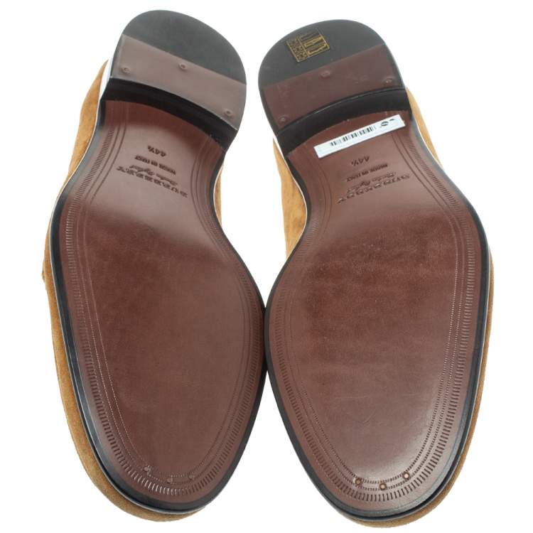 Pre Owned Burberry Brown Suede Leather Solway Chain Detail Slip On Loafers Size 44.5
