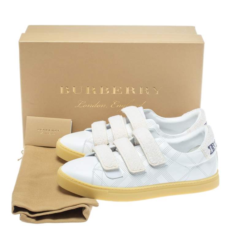 Pre Owned Burberry White Perforated Leather Bert Low Top Sneakers Size 41.5