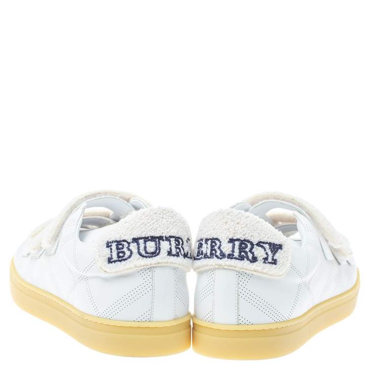 Pre Owned Burberry White Perforated Leather Bert Low Top Sneakers Size 41.5