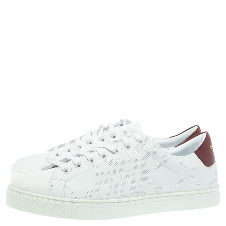 Pre Owned Burberry White Perforated Leather Albert Low Top Sneakers Size 44