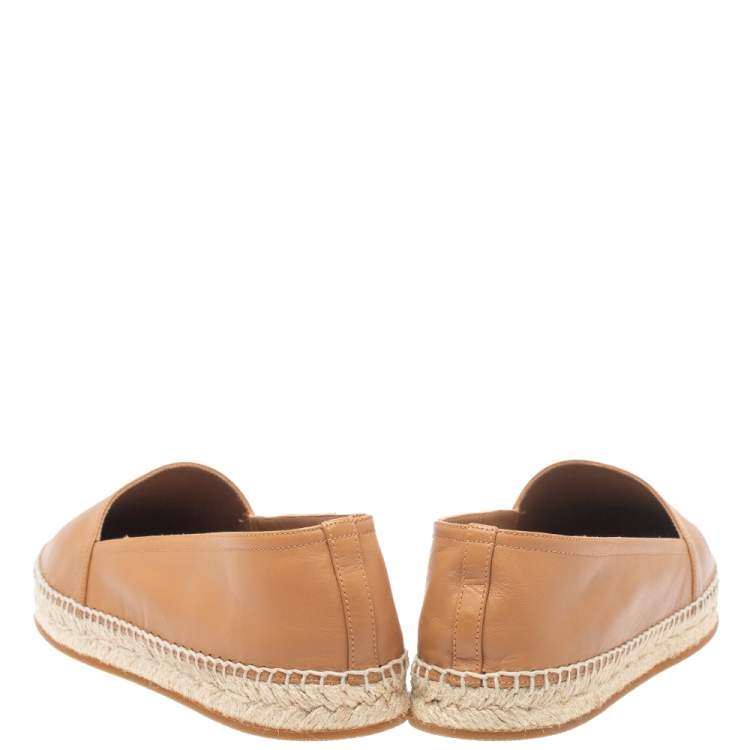 Pre Owned Burberry Brown Leather TB Slip On Espadrilles Loafers Size 39