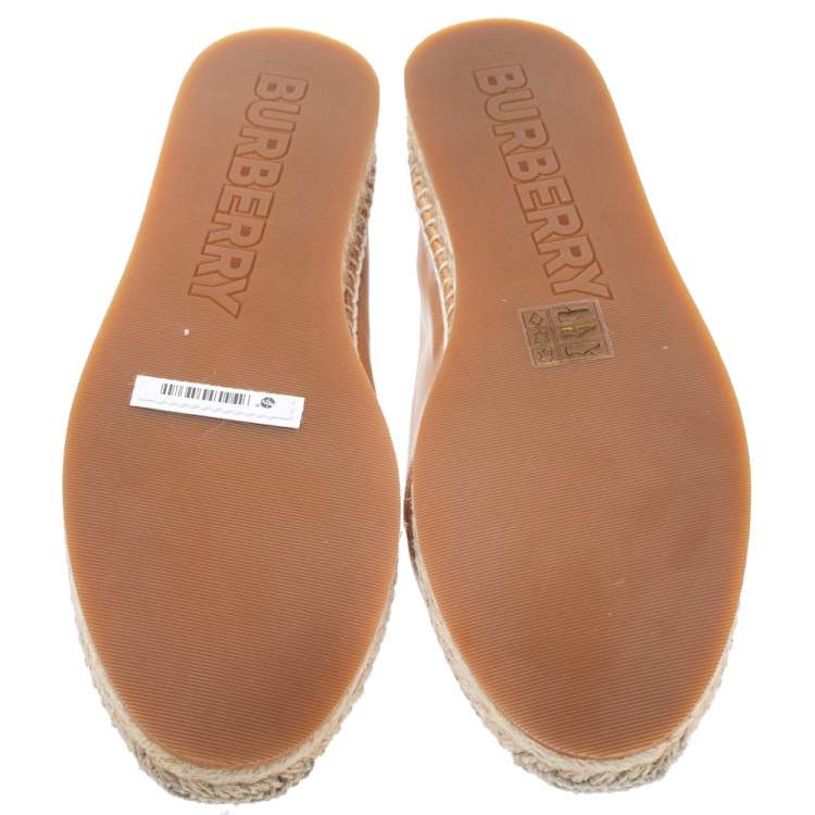 Pre Owned Burberry Brown Leather TB Slip On Espadrilles Loafers Size 39