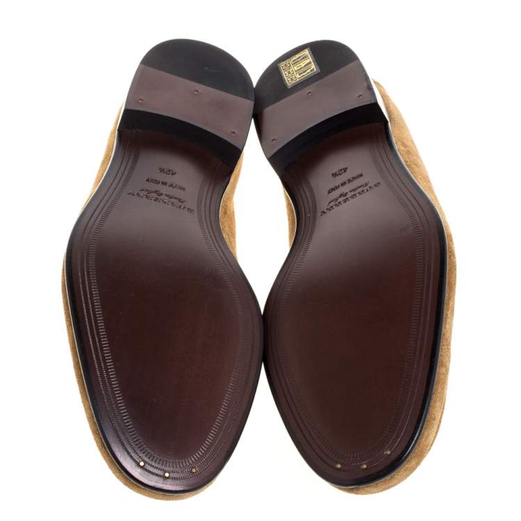 Pre Owned Burberry Brown Suede Leather Solway Chain Detail Slip On Loafers Size 42.5