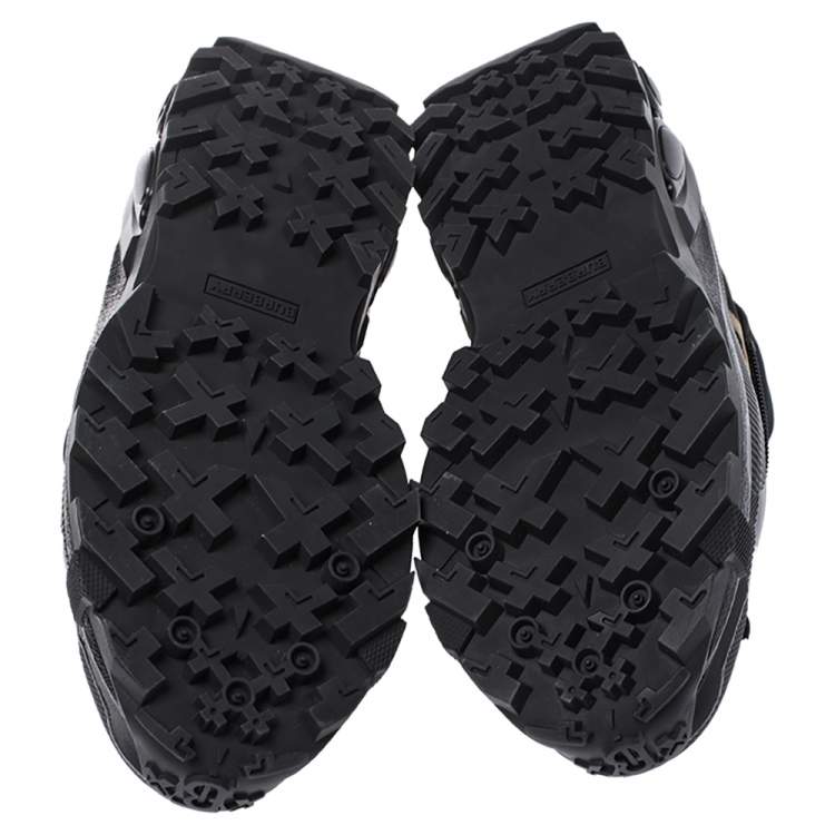 Pre Owned Burberry Black Mesh And Leopard Print Satin Arthur Low Top Sneakers Size 43