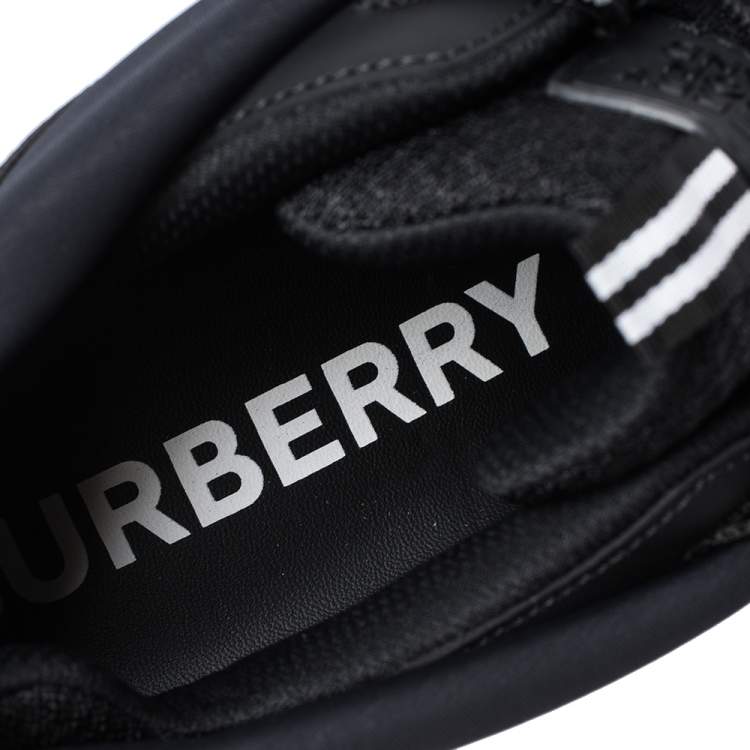 Pre Owned Burberry Black Mesh And Leopard Print Satin Arthur Low Top Sneakers Size 43.5