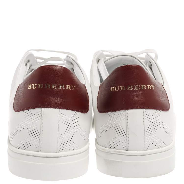 Pre Owned Burberry White Leather Albert Perforated Check Low Top Sneakers Size 45