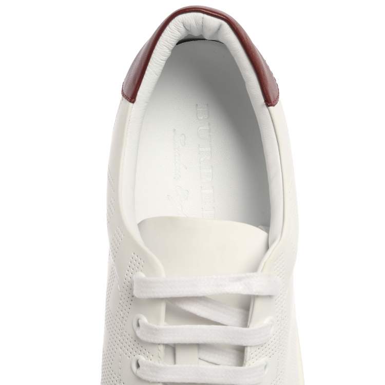 Pre Owned Burberry White Leather Albert Perforated Check Low Top Sneakers Size 45