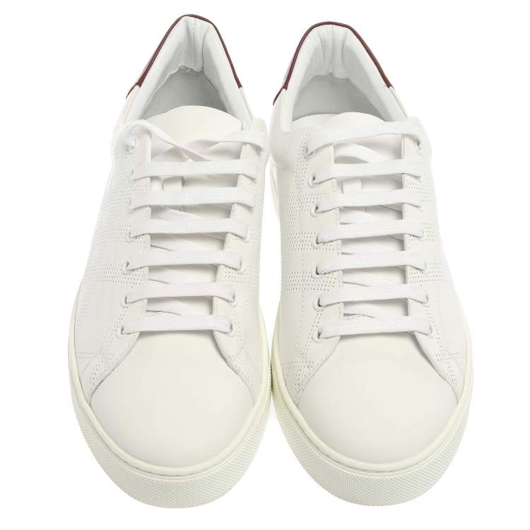Pre Owned Burberry White Leather Albert Perforated Check Low Top Sneakers Size 45