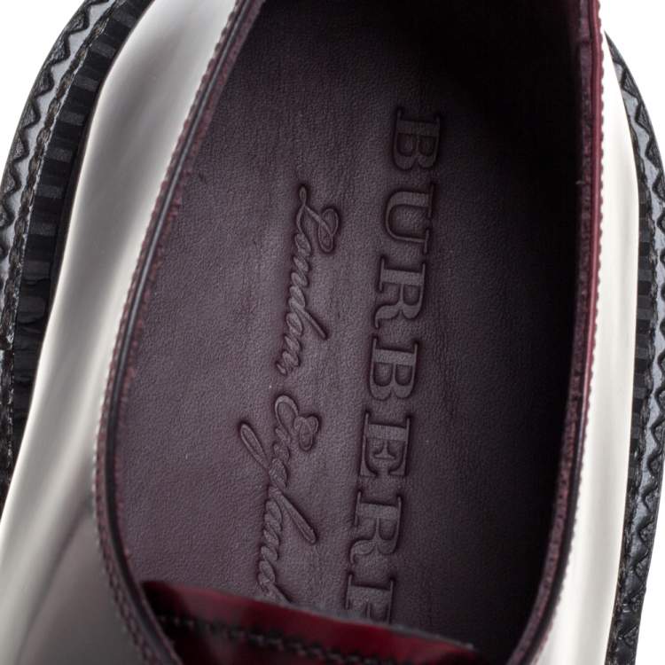Pre Owned Burberry Burgundy Leather Woven Toe Detail Lace Up Platform Creepers Size 44