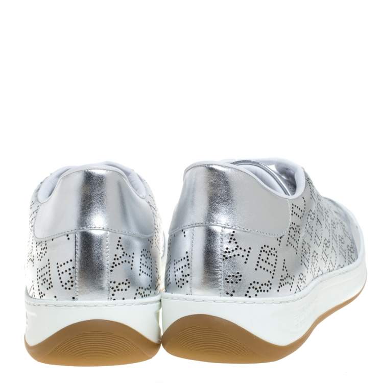 Pre Owned Burberry Metallic Silver Perforated Leather Timsbury Low Top Sneakers Size 42