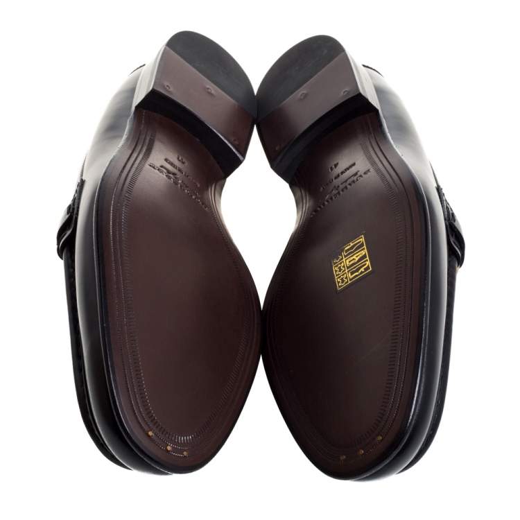 Pre Owned Burberry Black Leather Solway Chain Detail Slip On Loafers Size 41