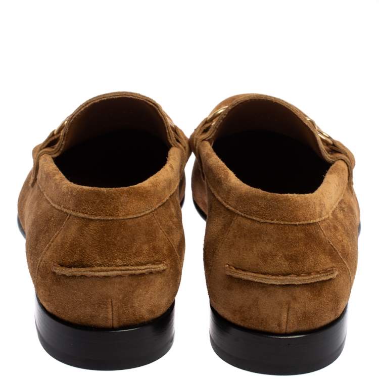 Pre Owned Burberry Brown Suede Leather Solway Chain Detail Slip On Loafers Size 43