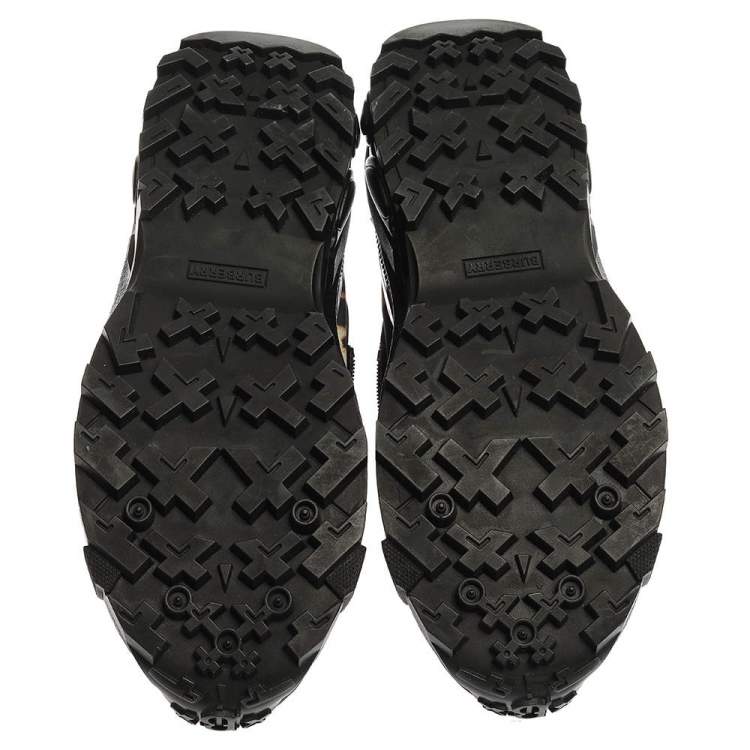 Pre Owned Burberry Black Mesh And Leopard Print Satin Arthur Low Top Sneakers Size 41.5