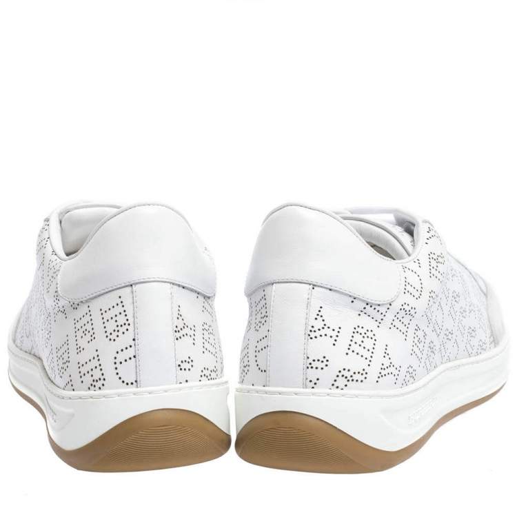 Pre Owned Burberry White/Grey Perforated Leather Timsbury Low Top Sneakers Size 45.5