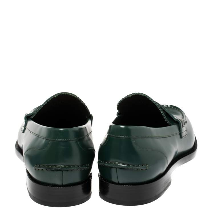 Pre Owned Burberry Dark Green Leather Bedmont Loafer Size 46